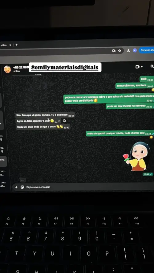 Print de conversa no WhatsApp: cliente diz que gostou demais, que é tudo com qualidade e que cada modelo é mais lindo do que o outro